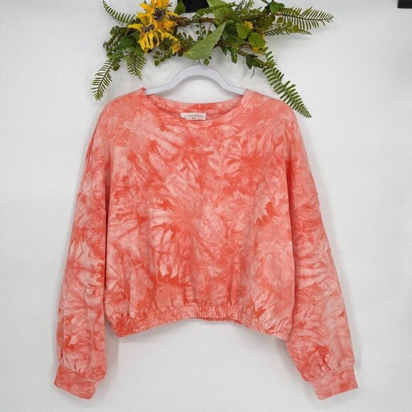 Elodie Dolman Sleeves Crop Sweater Women XL Pink Coral Marble Tie Dye Pullover - Picture 1 of 6